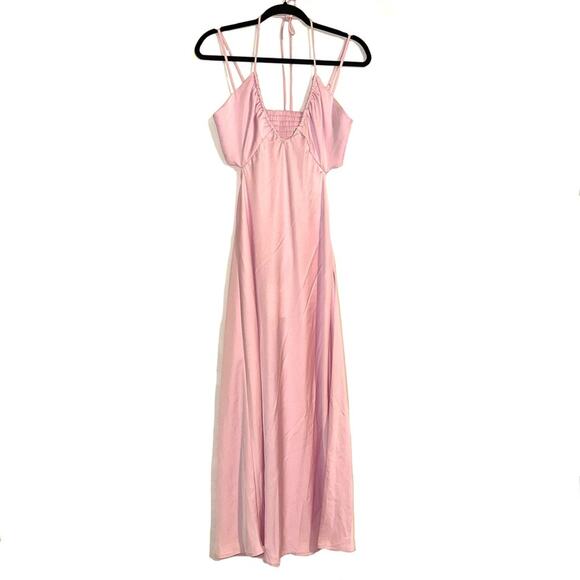 NWT ALC Sienna Strappy Cut Out Back Pink Halter Satin Slip Dress in Tube Rose 8 - Picture 3 of 9